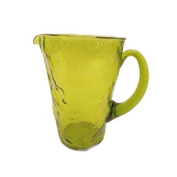 Vintage Green Crinkle Glass Pitcher by Morgantown Glass, Tijuana Pattern - Picture 6 of 6